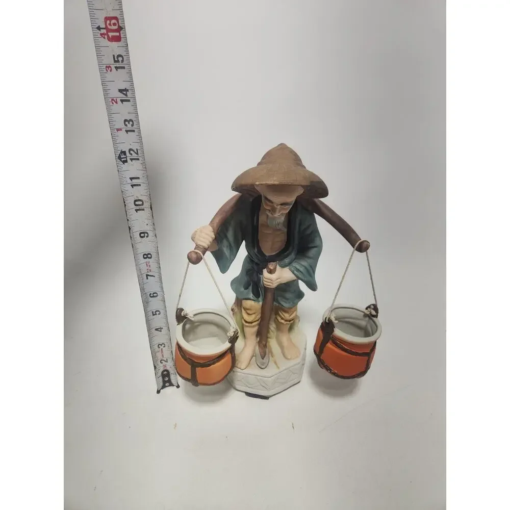 Vintage Asian Chinese Porcelain Water Carrier Mudman Figurine Planter 11